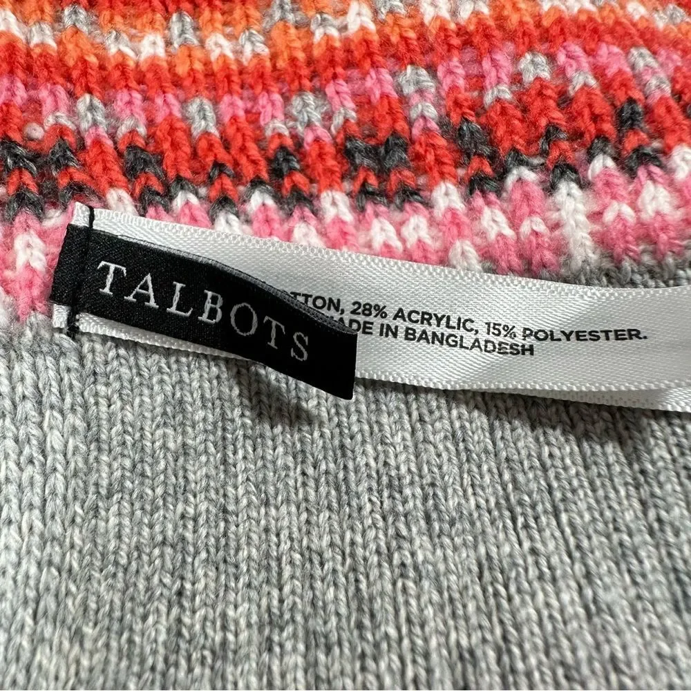 Talbots Modern Fair Isle Scarf Pink Gray MultiColor Knit Winter Warm Soft Cozy